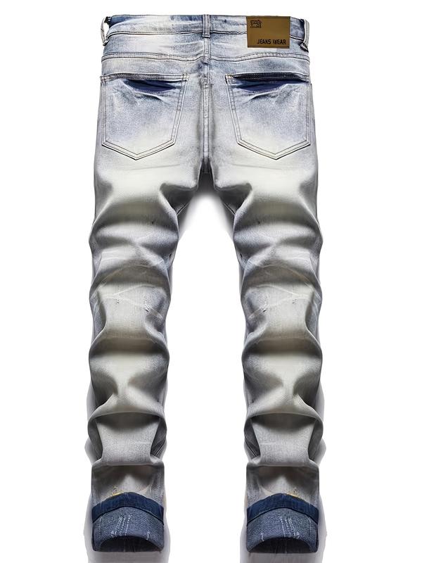 HOT Mens Graffiti Doodle Slim Fit Distressed Punk Jeans - Trendy Streetwear Denim Pants with Unique Pattern Ripped Knees and Five Pocket Design - Perfect for Hip Hop Fashion Enthusiasts