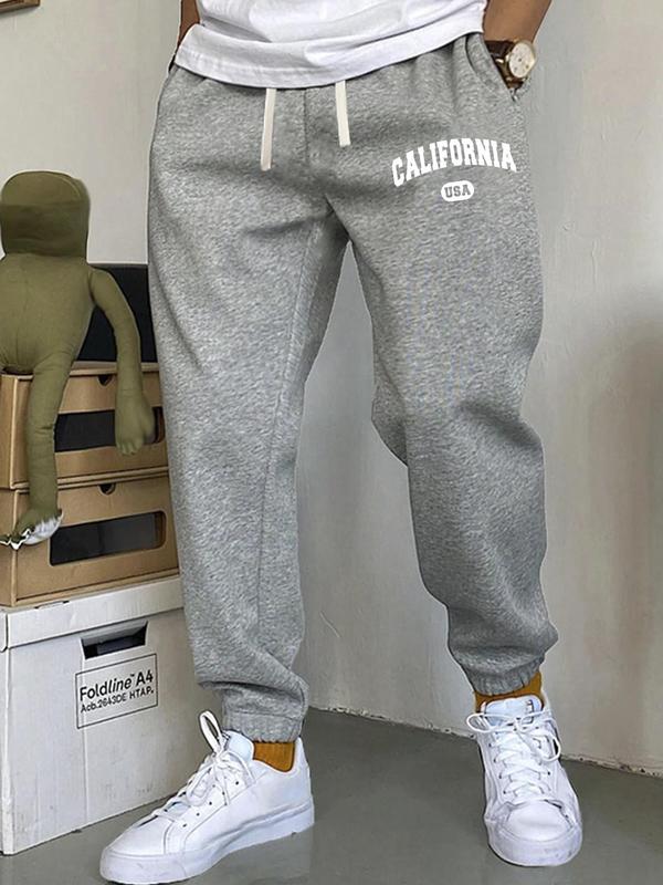 Men's Letter Print Drawstring Waist Sweatpants, Casual Comfy Pocket Jogger Pants for Summer, Fashion Men's Bottoms for Daily Wear