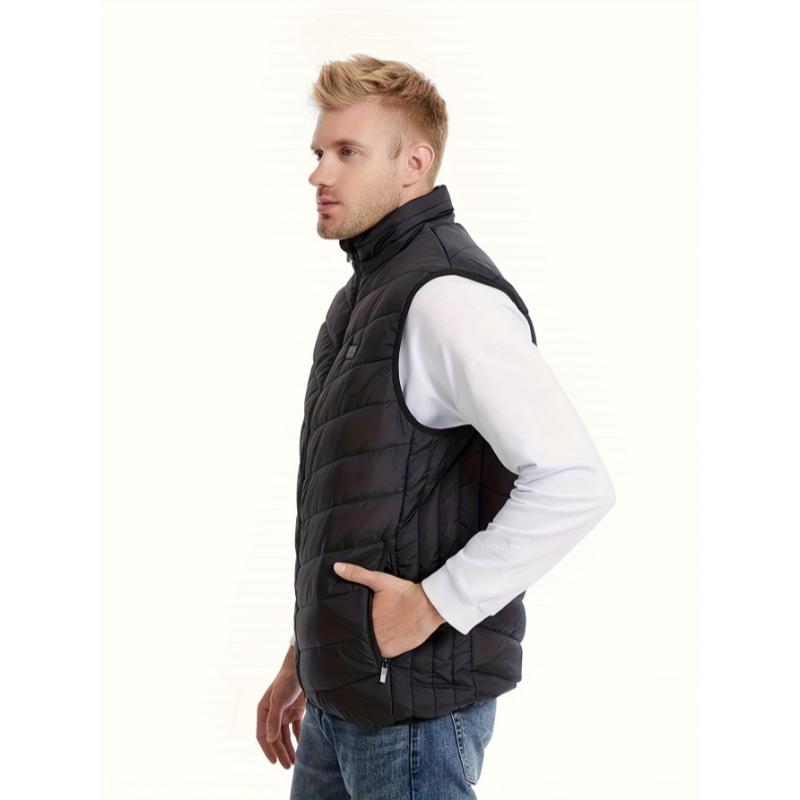 Men's Heated Vest With 9 Smart Heating Zones And 3 Temperature Control Settings - Casual Polyester Sleeveless Stand Collar Jacket USB Power Bank Compatibility Long-lasting Battery Life For Fall Winter