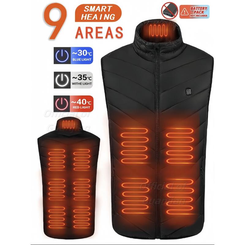 Men's Heated Vest With 9 Smart Heating Zones And 3 Temperature Control Settings - Casual Polyester Sleeveless Stand Collar Jacket USB Power Bank Compatibility Long-lasting Battery Life For Fall Winter