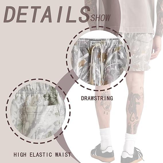 Camo SweatShorts Maple Leaf Print Shorts - Men's Women's Hunting Sweatpants for Fall Season - Fabric, Menswear