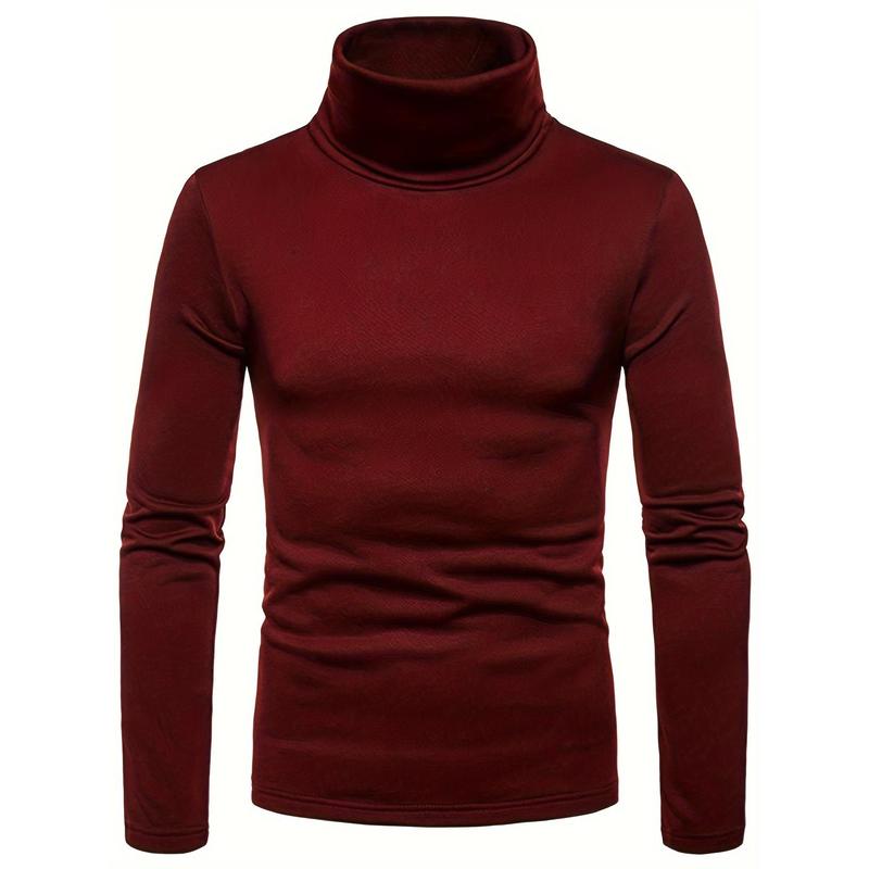 Men Winter Thermal Pullover, Turtleneck Slim Fit Stretch T-shirt, Solid Color Long Sleeve Tops