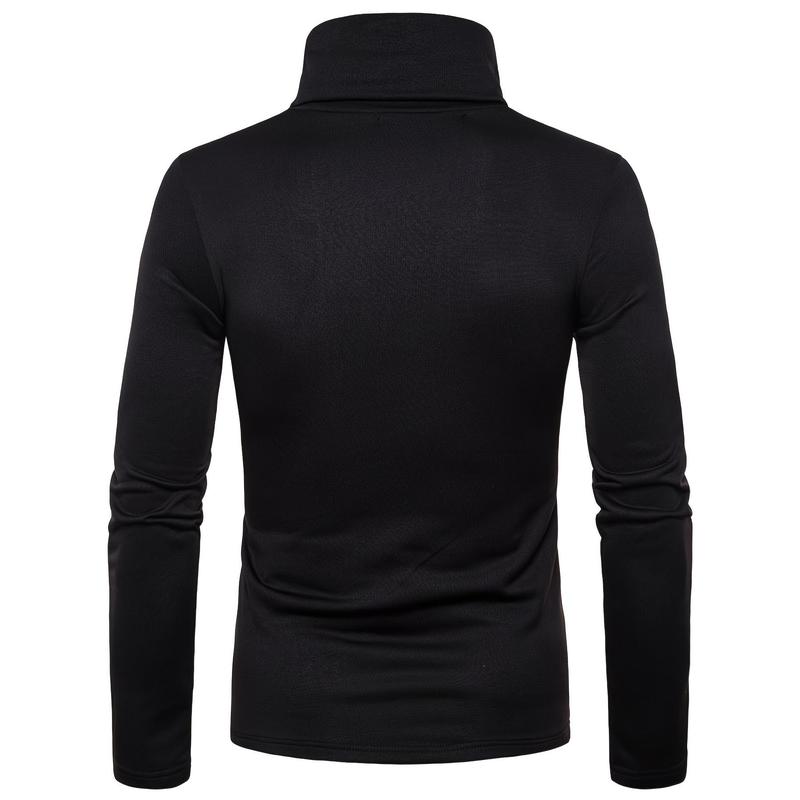 Men Winter Thermal Pullover, Turtleneck Slim Fit Stretch T-shirt, Solid Color Long Sleeve Tops