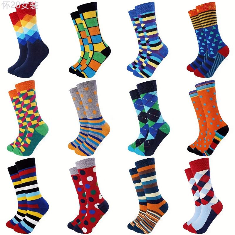 12Pairs Unisex Novelty Crew Socks - Ultra-Comfortable, Moisture-Wicking, Cushioned for Running, Sports & Casual Wear - Universal Fit, Durable, Assorted Designs - Great for Women & Mens Sock Collection Fabric Menswear Spandex Cotton Spandex Cotton