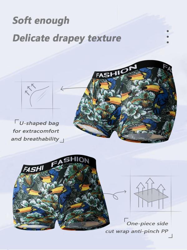 Men's All Over Print Letter Tape Waist Boxer Brief, Casual Comfy Breathable Soft Trunks, Men's Underwear for All Seasons