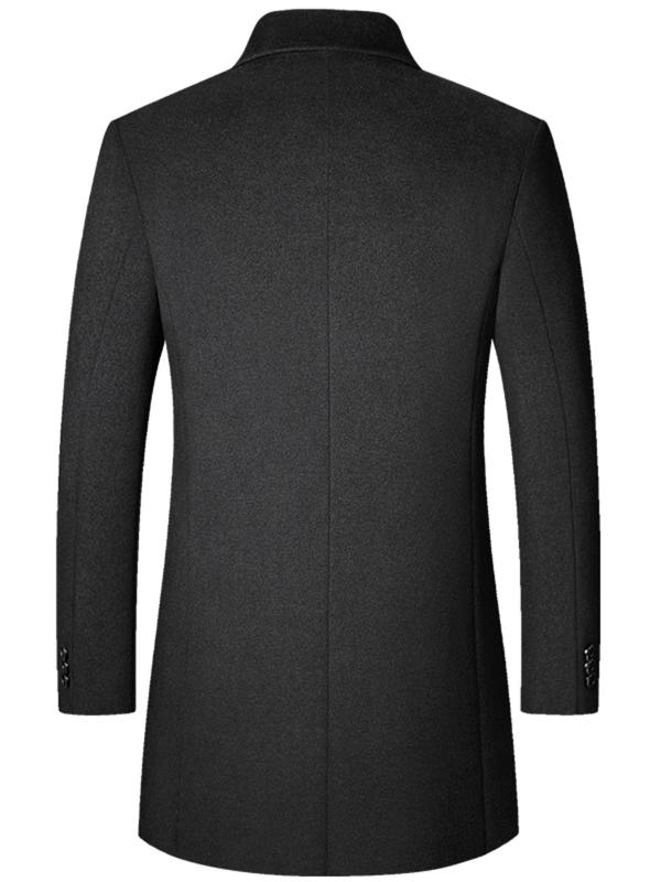 Men's Solid Button Front Long Sleeve Wool Coat, Regular Fit Business Pocket Collared Outerwear for Fall & Winter, Men's Clothes for Daily Wear