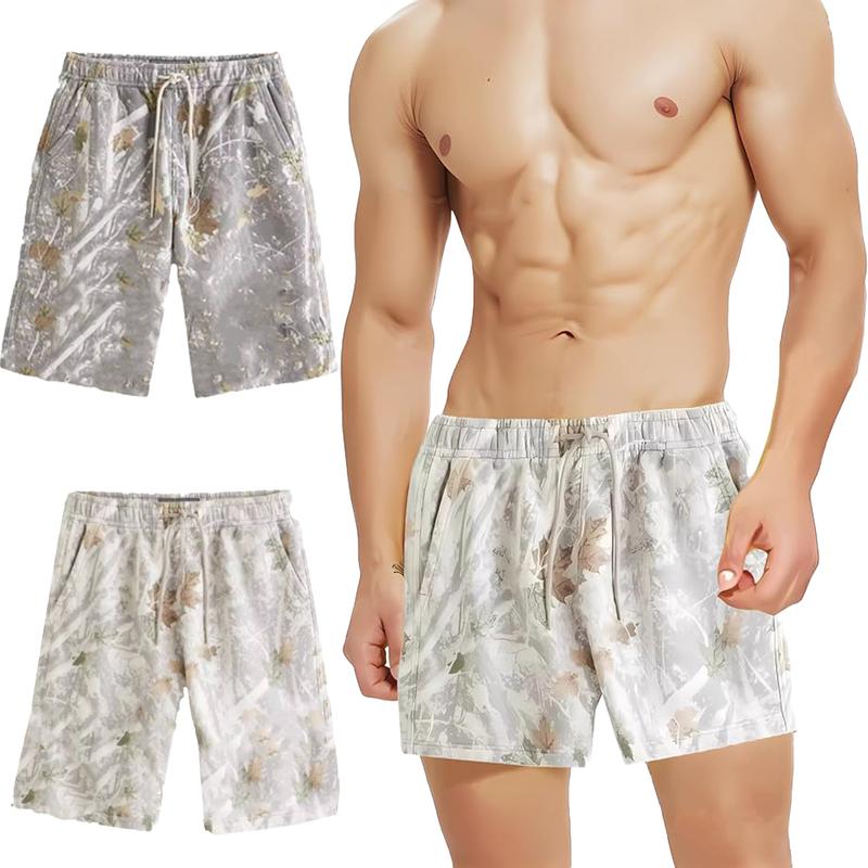 Camo SweatShorts Maple Leaf Print Shorts - Men's Women's Hunting Sweatpants for Fall Season - Fabric, Menswear