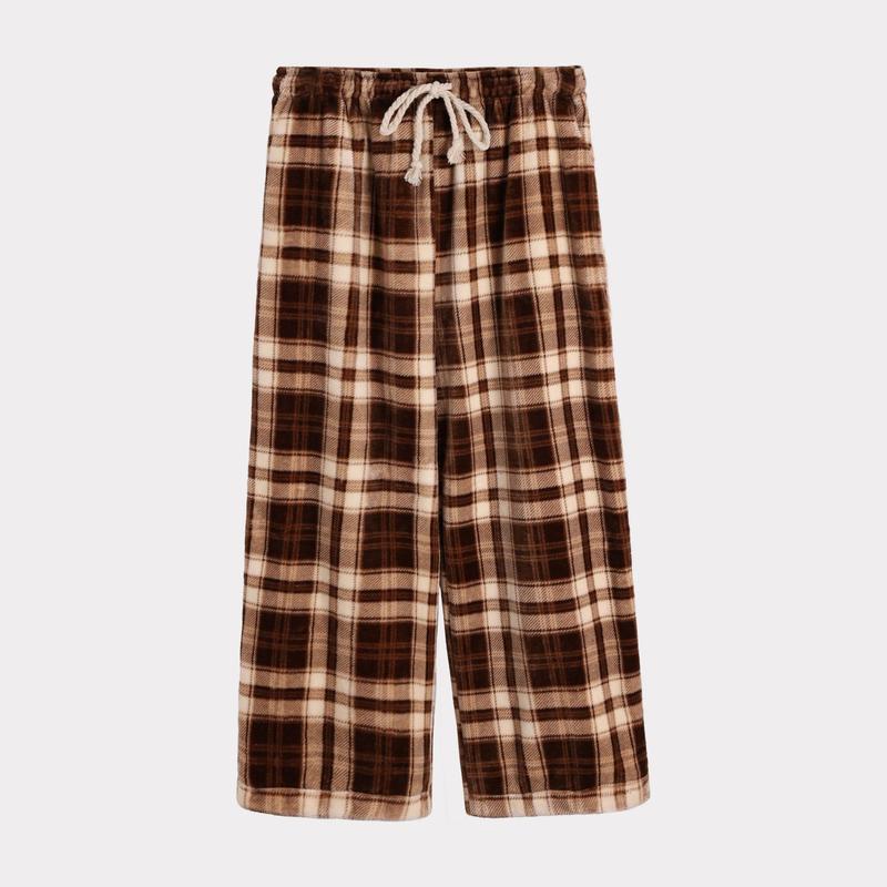 Winter Style Thickened Loungewear Couple Suit Loose Pullover Top with Plaid Pajama Pants Men's Women's Outer Pajamas