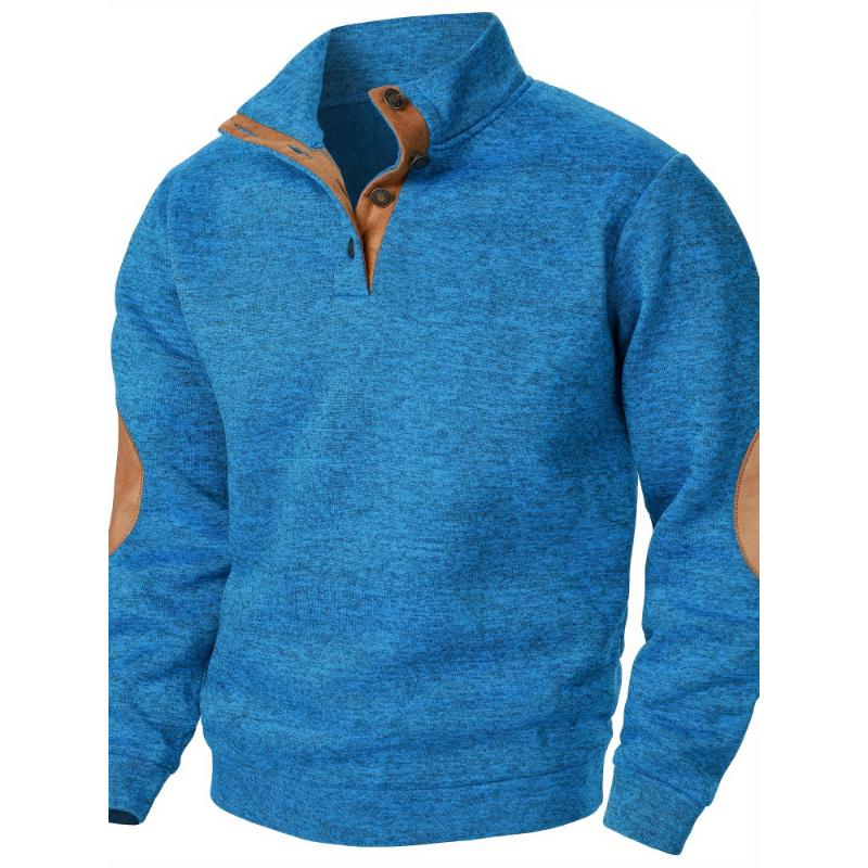 Men's Color Blocking Patched Stand Collar Sweater For Autumn And Winter, Casual Trendy Top As Gift Knitwear Menswear