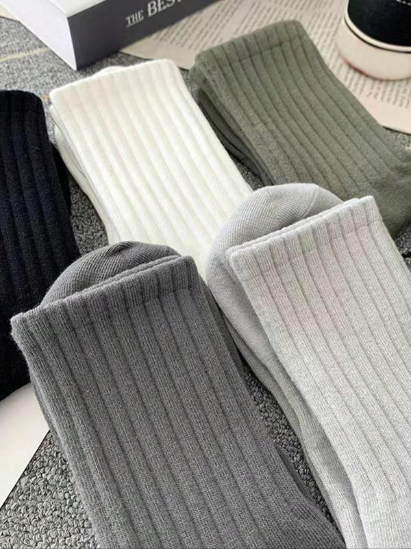 Men's Solid Crew Socks, Casual Basic Simple Mid Calf Socks for Daily Wear, Men's Socks for All Seasons