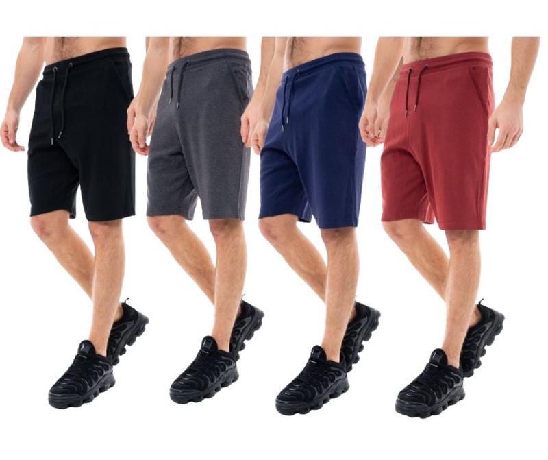 (4-Pack) Men's Casual French Terry Essential Shorts with Pockets