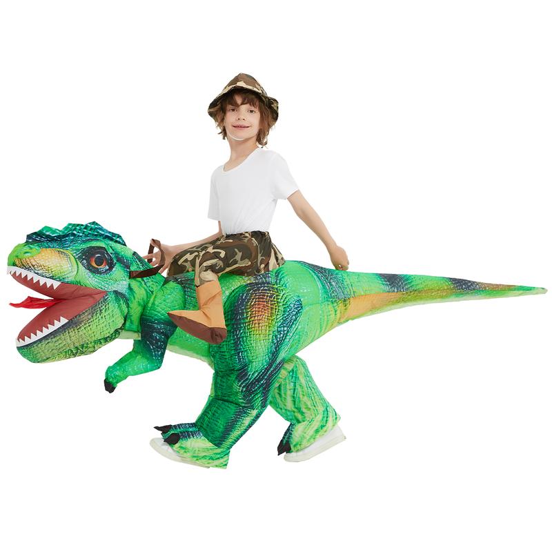 Inflatable Green Dinosaur Costume for Men - Halloween Party Fun T-Rex Dinosaur Blow Up Ride On Costume - Orange - Menswear, Clothing Dress Polyester