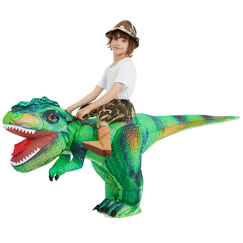 Inflatable Green Dinosaur Costume for Men - Halloween Party Fun T-Rex Dinosaur Blow Up Ride On Costume - Orange - Menswear, Clothing Dress Polyester