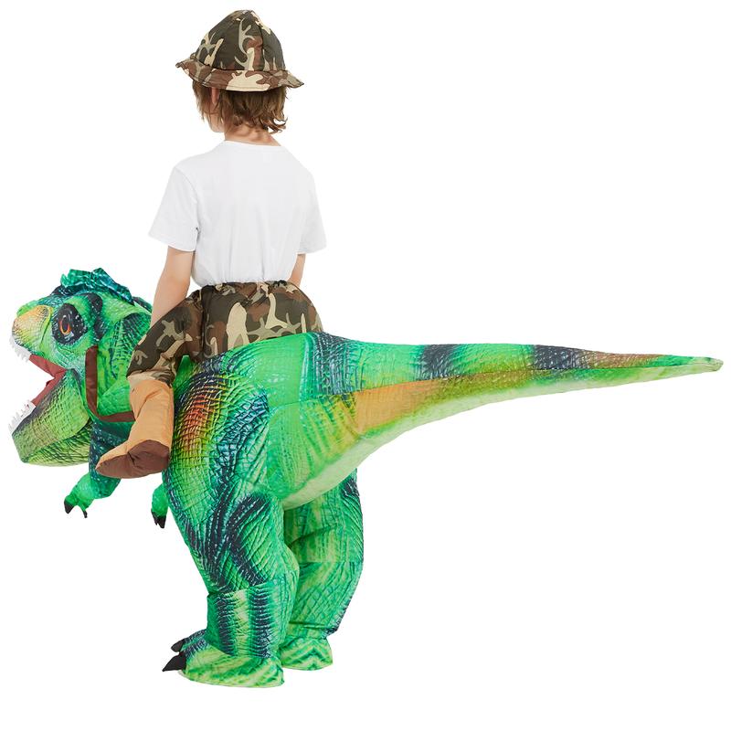 Inflatable Green Dinosaur Costume for Men - Halloween Party Fun T-Rex Dinosaur Blow Up Ride On Costume - Orange - Menswear, Clothing Dress Polyester