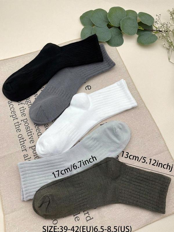 Men's Solid Crew Socks, Casual Basic Simple Mid Calf Socks for Daily Wear, Men's Socks for All Seasons