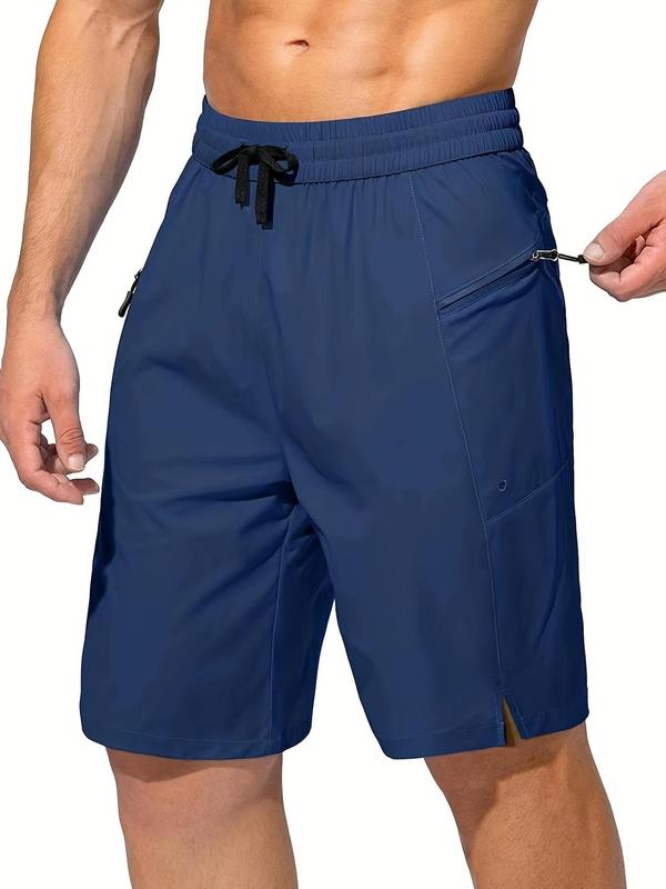 Men's Solid Zipper Pocket Drawstring Waist Shorts, Stylish Regular Fit Casual Straight Leg Shorts for Summer, Plain Men Shorts, Menswear, Fashion Men's Bottoms for Daily Wear