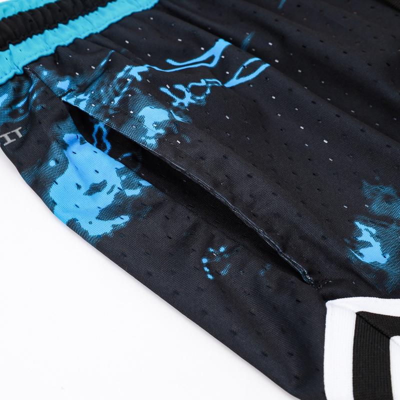 American Jor don Special Edition Tie Dye Black With Lake Blue Basketball Shorts Men's Summer Breathable Casual Sports Shorts