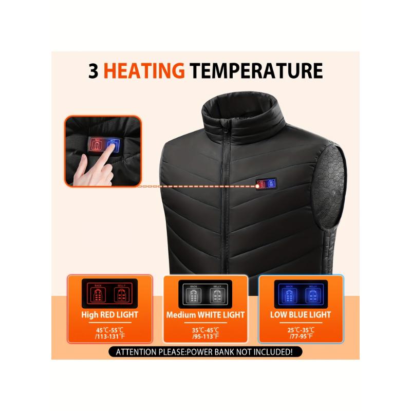 17 Heating Zones Smart Electric Heated Vest For Men Women USB Rechargeable 3 Temperature Heating Outdoor Vest For Winter Camping Hunting Skiing Lightweight Washable Heated Jackets (No Battery)