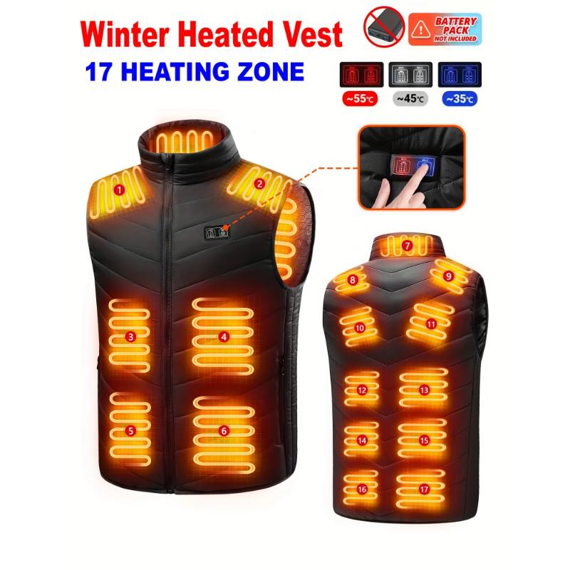 17 Heating Zones Smart Electric Heated Vest For Men Women USB Rechargeable 3 Temperature Heating Outdoor Vest For Winter Camping Hunting Skiing Lightweight Washable Heated Jackets (No Battery)