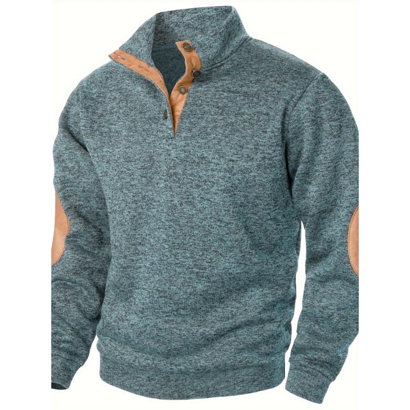 Men's Color Blocking Patched Stand Collar Sweater For Autumn And Winter, Casual Trendy Top As Gift Knitwear Menswear