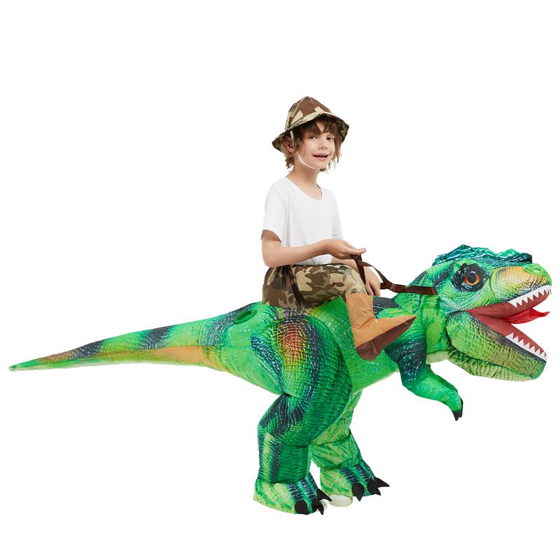 Inflatable Green Dinosaur Costume for Men - Halloween Party Fun T-Rex Dinosaur Blow Up Ride On Costume - Orange - Menswear, Clothing Dress Polyester