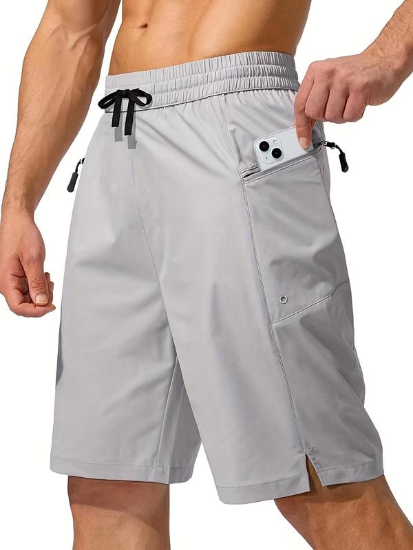 Men's Solid Zipper Pocket Drawstring Waist Shorts, Stylish Regular Fit Casual Straight Leg Shorts for Summer, Plain Men Shorts, Menswear, Fashion Men's Bottoms for Daily Wear