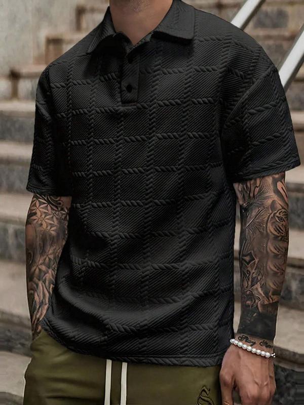 Men's Plaid Textured Polo Shirt, Regular Fit Casual Short Sleeve Collared Top, Polo Shirts Men, Men's Summer Clothes for Daily Wear