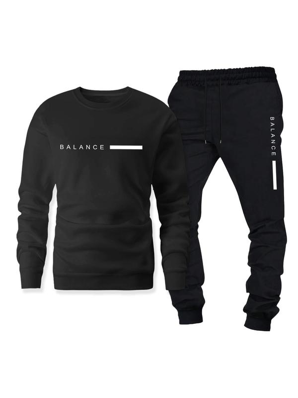 Men's Letter Print Sweatshirt & Drawstring Waist Sweatpants Set, Regular Fit Casual Round Neck Long Sleeve Pullover & Pocket Jogger Pants, Men's Spring & Fall Clothes