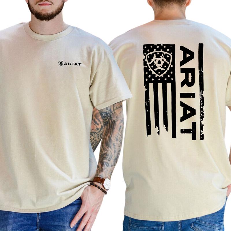 Ariat Shirt - Classic American Flag Design with Bold Ariat Logo Shirt, For Men, For Women, Classic Cotton Menswear