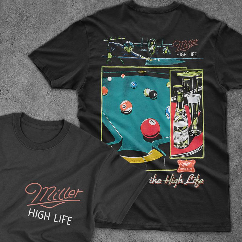 Miler High Life Club Vintage 2 Sided Shirt, Retro Miler Beer fans Tee, Billiards Club Lovers Tee, Shirt for Beer Lovers, Graphic Tee, Full Color, Cotton Crewneck Tee, Unisex Shirt for Men, Menswear, Men Top