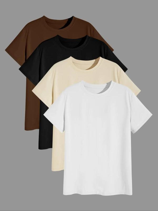 Men's Solid Round Neck Tee, Regular Fit  Plain Tee, Streetwear Short Sleeve Crew Neck T-shirt for Summer, Summer Clothes, Back To School Clothes, Men's Clothes for Daily Wear