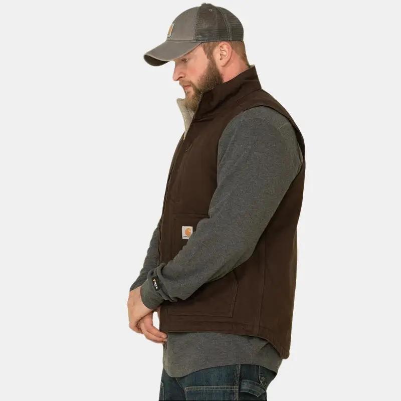 Men's Dark Washed Duck Sherpa Lined Mock Neck Loose Fit Work Vest - 104277-Dkb