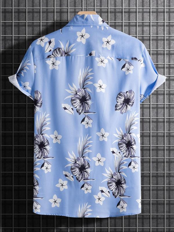 Men's Tropical Print Collared Shirt, Loose Boho Button Short Sleeve Hawaiian Shirt, Shirt for Men, Summer Clothes Top for Beach Vacation , Plz Order One Size Smaller