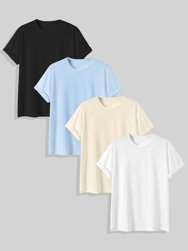 Men's Solid Round Neck Tee, Regular Fit  Plain Tee, Streetwear Short Sleeve Crew Neck T-shirt for Summer, Summer Clothes, Back To School Clothes, Men's Clothes for Daily Wear