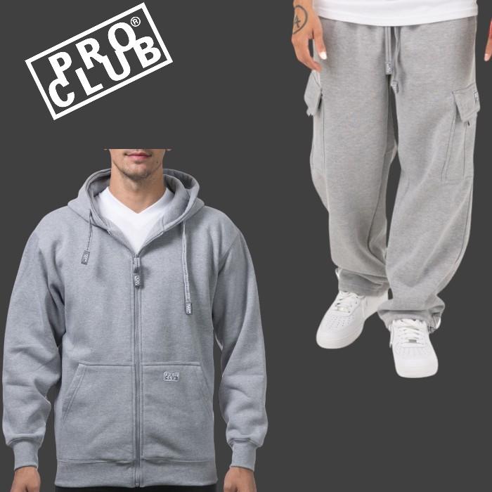 PROCLUB  HEAVYWEIGHT ZIP-UP + CARGO SWEATPANTS Clothing Soft