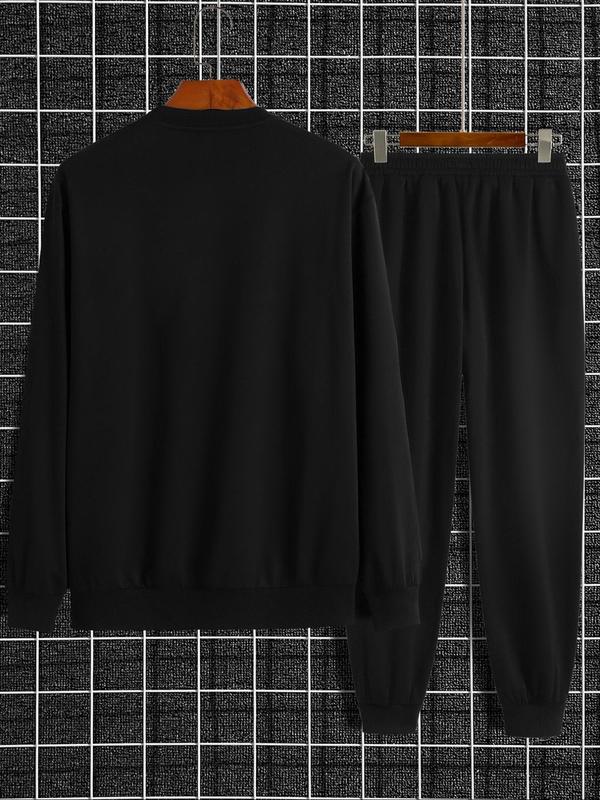 Men's Letter Print Sweatshirt & Pocket Sweatpants Set, Regular Fit Casual Long Sleeve Round Neck Pullover & Elastic Waist Trousers, Men's Fall & Winter Clothes