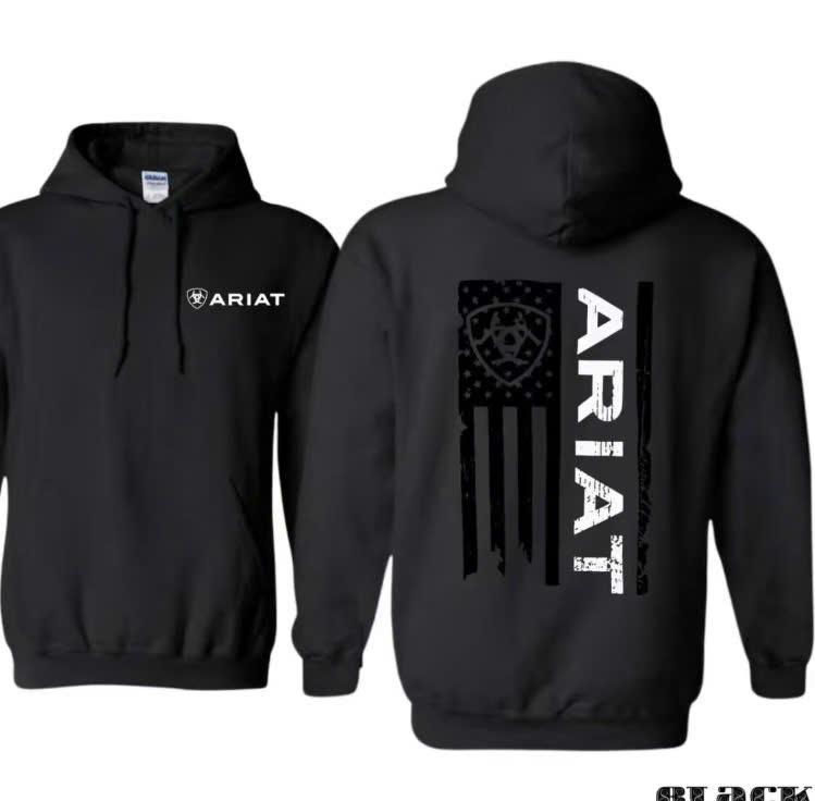 Ariat Hoodie, American Flag Hoodie, Classic Patriotic Pullover with Bold Western-Inspired Design, Cozy Unisex Hoodie Western Lifestyle Menswear Sweatshirts