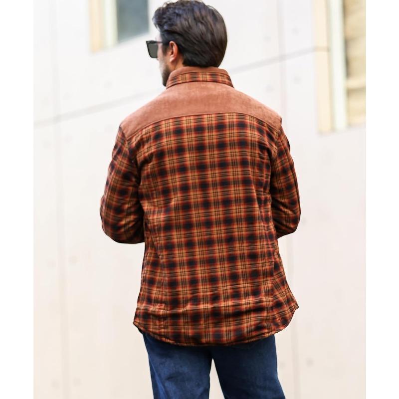 Men's Corduroy Plaid Sherpa Lined Flannel Shirt Jacket Fleece Coat Menswear Tops