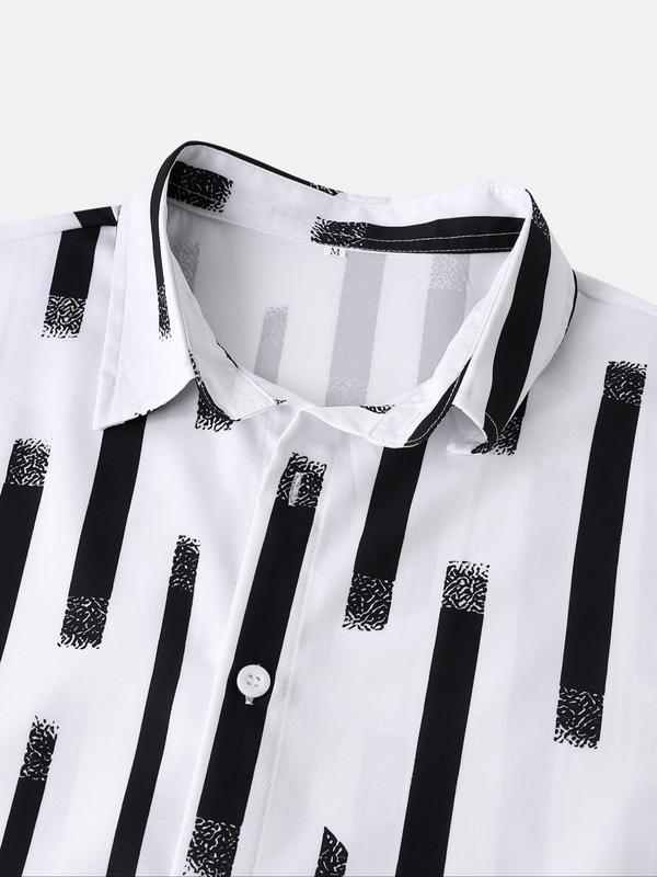 Men's Regular Fit All Over Print Button Front Shirt, Casual Short Sleeve Collar Shirt For Summer, Fashion Men's Streetwear Top For Daily Wear