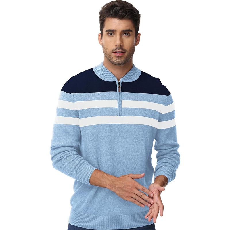 YuYangDPB  Men's Sweaters 1 4 Zip Up Lightweight Casual Striped Pullover Polo Sweaters Knitwear Menswear Tops Underwear Long Sleeve