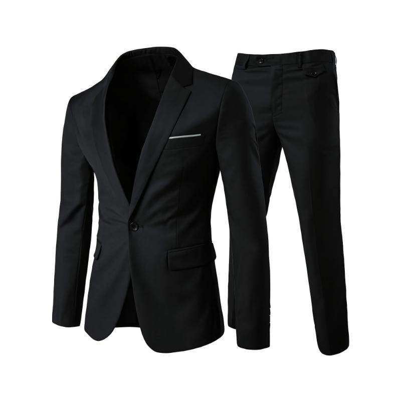 Men's 2-Piece Suits Slim Fit 1 Button Dress Suit Jacket Blazer & Pants Set, 2 Piece Suits For Men One Button Slim Fit Solid Jacket & Pant Tuxedo Set Business Wedding Party, Slim Fit Suit Set, One Button Solid Jacket Vest Pants