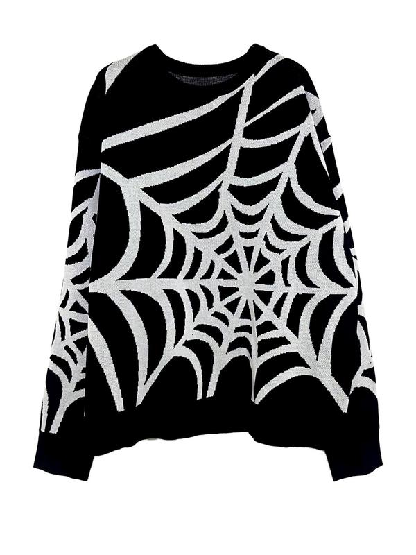 Men's Spider Web Print Round Neck Sweater, Regular Fit Casual Long Sleeve Crew Neck Jumper for Fall & Winter, Fashion Men's Knitwear for Daily Wear