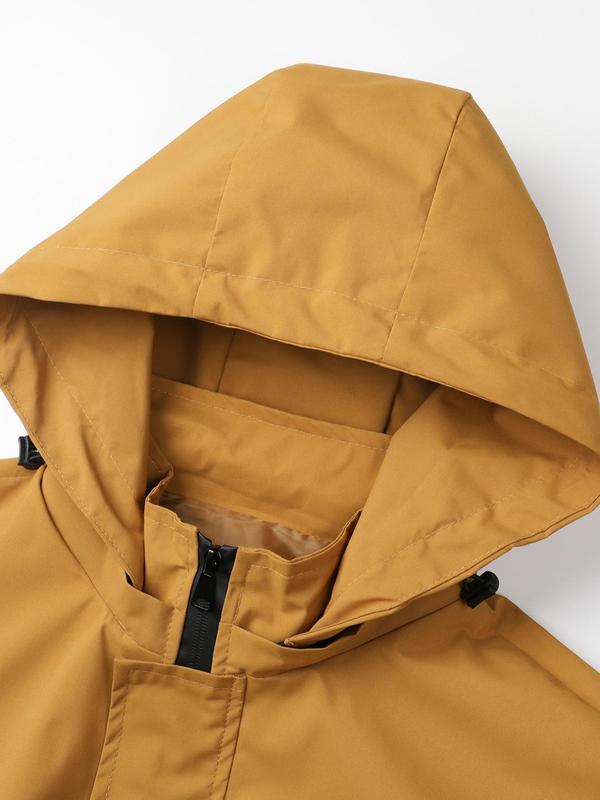 Men's Solid Color Pocket Zip Up Hooded Jacket, Regular Fit Casual Long Sleeve Waterproof Windproof Jacket for Fall & Winter, Men's Outerwear for Daily Wear