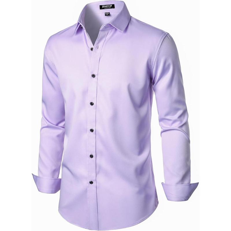 Men's Stretch Wrinkle Free Dress Shirts Formal Wedding Prom Long Sleeve Slim Fit Button Down Shirt