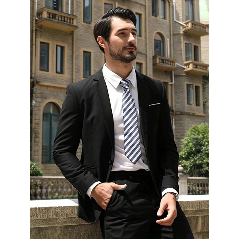 Men's 2-Piece Suits Slim Fit 1 Button Dress Suit Jacket Blazer & Pants Set, 2 Piece Suits For Men One Button Slim Fit Solid Jacket & Pant Tuxedo Set Business Wedding Party, Slim Fit Suit Set, One Button Solid Jacket Vest Pants