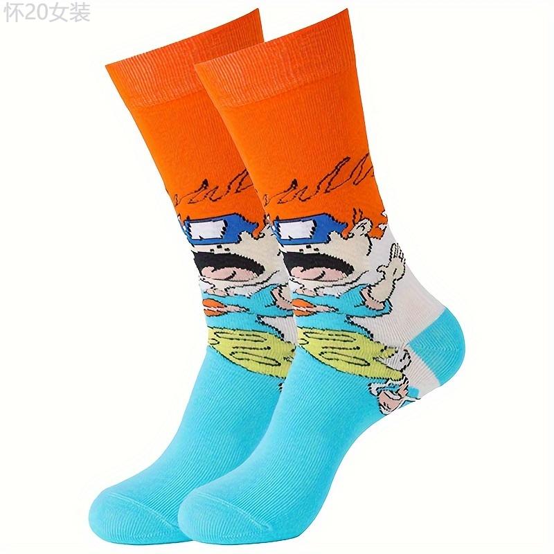 5 10 20 Pairs of Vibrant Cartoon Anime Crew Socks - Soft, Breathable, Comfy, Unisex, Casual, Outdoor, Trendy, Fun - Perfect for Men's Everyday Wear Fabric Menswear Spandex Tropical Spandex Tropical