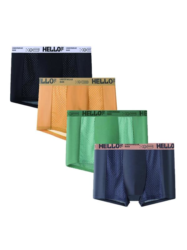 Men's Letter Tape Hollow Out Boxer Brief, Breathable Comfortable Underwear for Daily Wear, Casual Men's Underwear for All Seasons