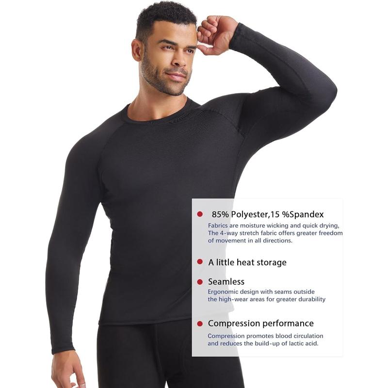 3 Pack Men's Thermal Underwear Shirts Compression Fleece Lined Long Sleeve Athletic Base Layer Cold Weather