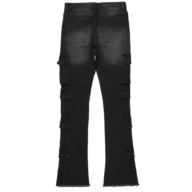 Valery Black Stacked Flared Cargo Jean