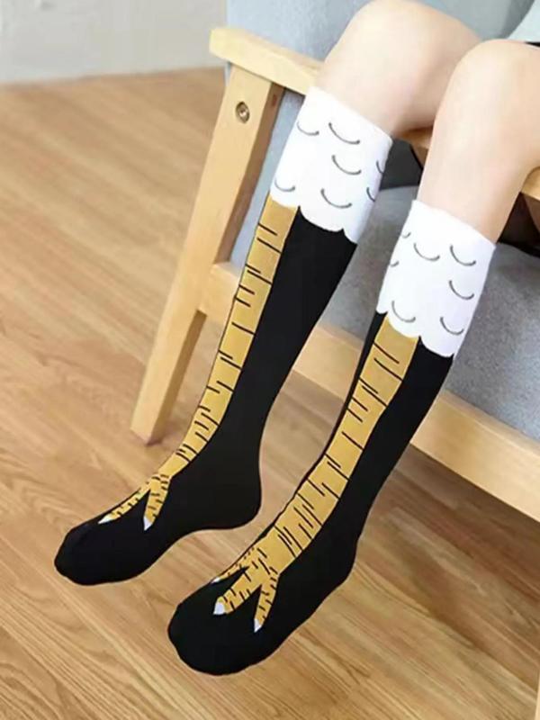 Men's Trendy Animal Print Over The Calf Socks As Leg Warmer, Cute Chicken Feet Design Knit Crew Socks, Soft Comfy Breathable Socks for Daily Wear, Summer Wear 2024, Socks for Men, Birthday Wear